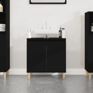 Chic Black Bathroom Vanity Cabinet Engineered Wood Under Sink Storage Organizer