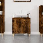 Chic Smoked Oak Bathroom Vanity Cabinet Engineered Wood Spacious Storage