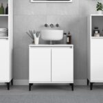 White Engineered Wood Bathroom Vanity Storage Cabinet Under Sink Organizer