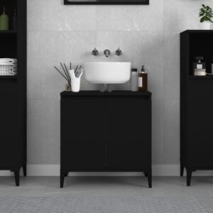 Chic Black Bathroom Vanity Cabinet Engineered Wood Under Sink Storage Organizer