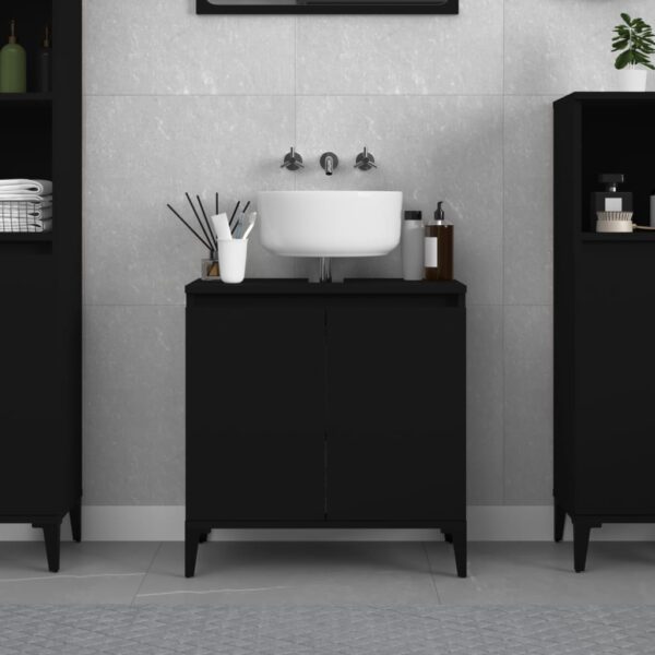 Chic Black Bathroom Vanity Cabinet Engineered Wood Under Sink Storage Organizer