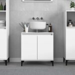 High Gloss White Bathroom Vanity Cabinet Under Sink Storage Wooden Feet