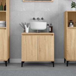 Chic Sonoma Oak Bathroom Vanity Cabinet Engineered Wood Spacious Storage