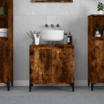 Chic Smoked Oak Bathroom Vanity Cabinet Engineered Wood Spacious Storage