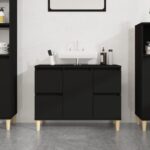 Chic Black Bathroom Vanity Cabinet Storage Unit with Drawers and Door