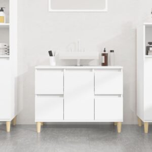 High Gloss White Bathroom Vanity Cabinet Storage Unit with Wooden Feet