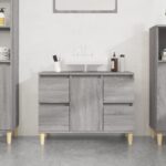 Chic Grey Sonoma Bathroom Vanity Cabinet with Storage and Wooden Feet