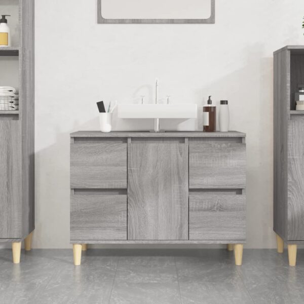 Chic Grey Sonoma Bathroom Vanity Cabinet with Storage and Wooden Feet