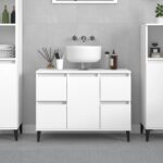 Chic White Bathroom Vanity Cabinet Storage Unit with Metal Feet & Drawers