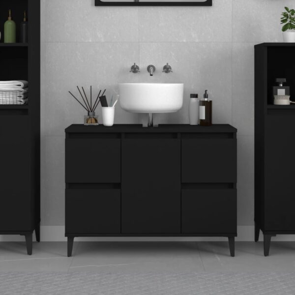 Modern Black Bathroom Vanity Cabinet Storage Unit with Metal Feet & Drawers