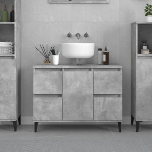 Chic Concrete Grey Bathroom Vanity Cabinet Modern Engineered Wood Storage