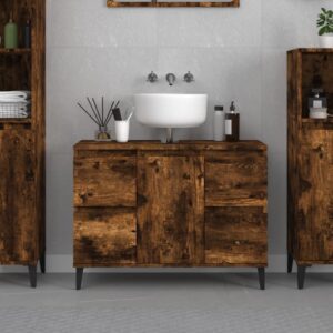 Chic Smoked Oak Bathroom Vanity Cabinet Engineered Wood with Metal Feet