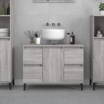 Chic Grey Sonoma Bathroom Vanity Cabinet with Storage Drawers and Metal Feet