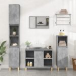 Chic Concrete Grey Bathroom Vanity Cabinet Engineered Wood Storage Organizer