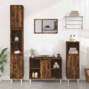 Chic Smoked Oak Bathroom Vanity Cabinet Engineered Wood Storage Organizer