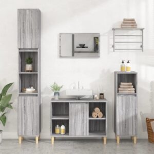 Chic Grey Sonoma Engineered Wood Bathroom Sink Cabinet with Storage Space