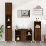 Engineered Wood Bathroom Sink Cabinet Brown Oak Finish with Storage Space