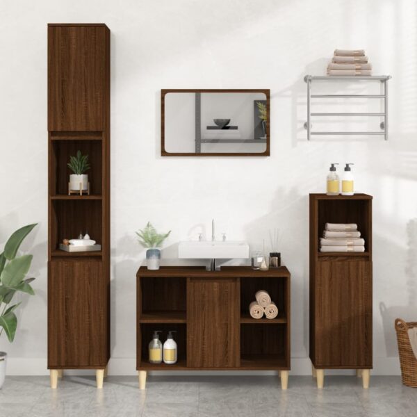 Engineered Wood Bathroom Sink Cabinet Brown Oak Finish with Storage Space