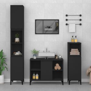 Chic Black Bathroom Vanity Cabinet Modern Engineered Wood with Metal Feet