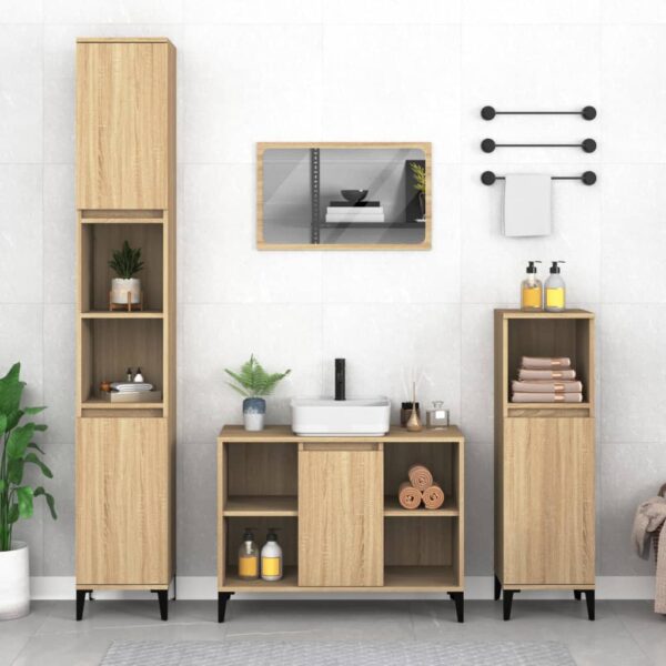 Chic Sonoma Oak Bathroom Vanity Cabinet Modern Engineered Wood Storage Unit