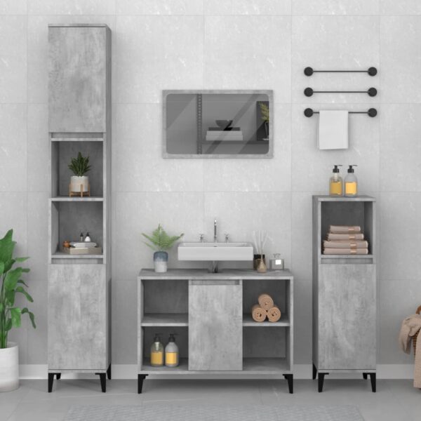 Chic Concrete Grey Bathroom Vanity Cabinet Modern Engineered Wood Storage Unit