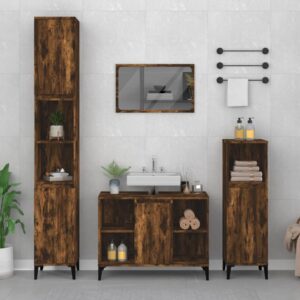 Modern Smoked Oak Bathroom Vanity Cabinet Engineered Wood with Metal Feet