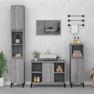 Modern Grey Sonoma Bathroom Vanity Cabinet Engineered Wood Metal Feet Storage