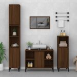 Modern Brown Oak Bathroom Vanity Cabinet Engineered Wood with Metal Feet