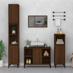 Modern Brown Oak Bathroom Vanity Cabinet Engineered Wood with Metal Feet