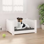 Luxury White Solid Pine Wood Pet Dog Bed Comfortable Secure Rectangular Design