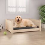 Luxury Solid Pine Wood Pet Bed Durable Rectangular Dog Sofa Cozy Rustic Design