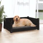 Luxury Black Solid Pine Wood Pet Dog Bed Durable Comfortable Rectangular Cozy