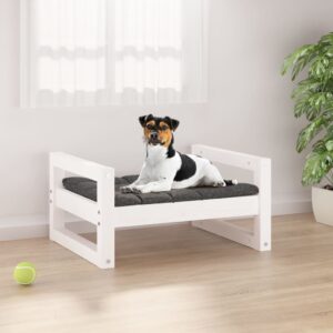 Comfortable Solid Pine Wood Dog Bed White Durable Pet Furniture Minimalist Design