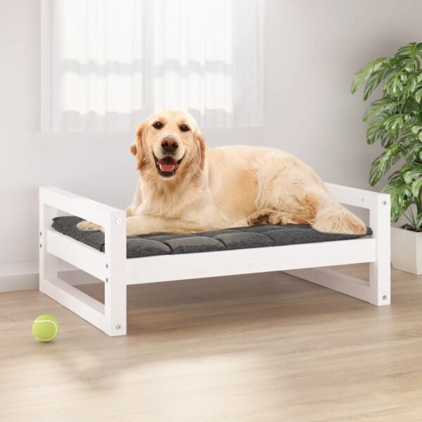 Comfortable Solid Pine Wood Dog Bed White Rectangular Durable Pet Furniture