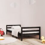 Bed Frame Black 92x187 cm Single Size Solid Wood Pine