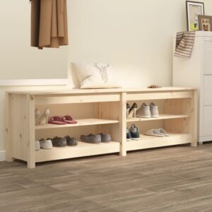 Rustic Solid Pine Wood Shoe Bench Entryway Storage Organizer with Shelves