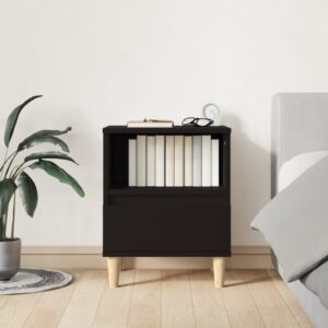 Elegant Black Bedside Cabinet Smooth Finish Ample Storage Wooden Legs Stable