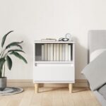 Elegant High Gloss White Bedside Cabinet with Drawer and Wooden Legs