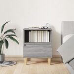 Elegant Grey Sonoma Bedside Cabinet with Drawer and Shelf Wooden Legs