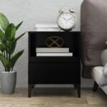 Elegant Black Bedside Cabinet Industrial  Metal Feet Ample Storage Chic