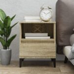 Elegant Sonoma Oak Bedside Cabinet with Drawer and Metal Feet Storage Organizer