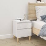 Elegant High Gloss White Bedside Cabinet Chic Engineered Wood Storage Organizer