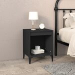 Elegant Black Bedside Cabinet Engineered Wood Metal Sturdy Chic Storage Table