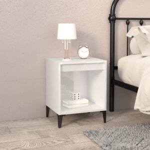 Elegant High Gloss White Bedside Cabinet Chic Engineered Wood Metal Legs