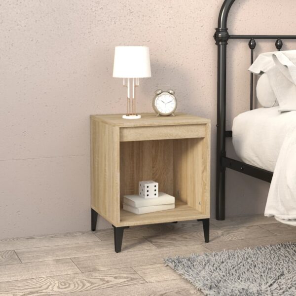 Elegant Sonoma Oak Bedside Cabinet Engineered Wood Metal Frame Storage Table