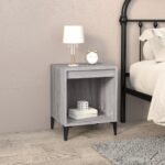 Elegant Grey Sonoma Bedside Cabinet Engineered Wood Metal Frame Storage Table