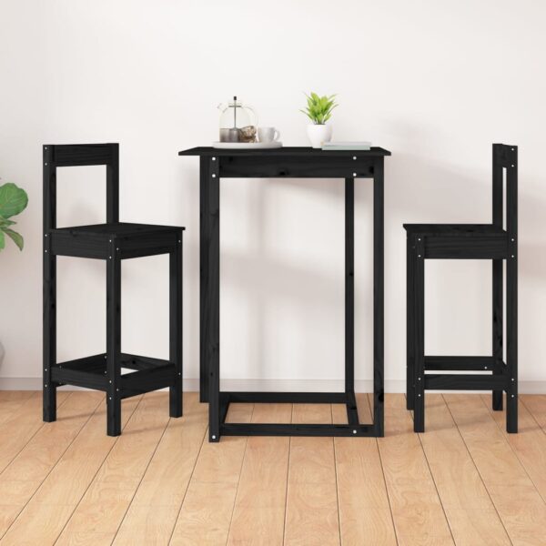 Set of Two Rustic Solid Pine Wood Bar Stools Kitchen Dining High Chairs Black