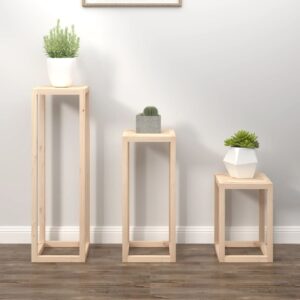 3 Piece Plant Stand Set Solid Wood Pine