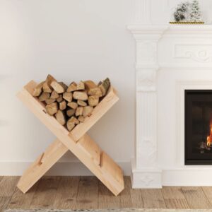 Rustic Solid Pine Wood Firewood Log Holder Storage Rack for Fireplace Ventilated