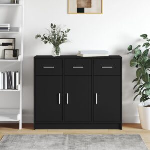 Chic Black Sideboard Storage Cabinet Buffet Engineered Wood Ample Space Clean